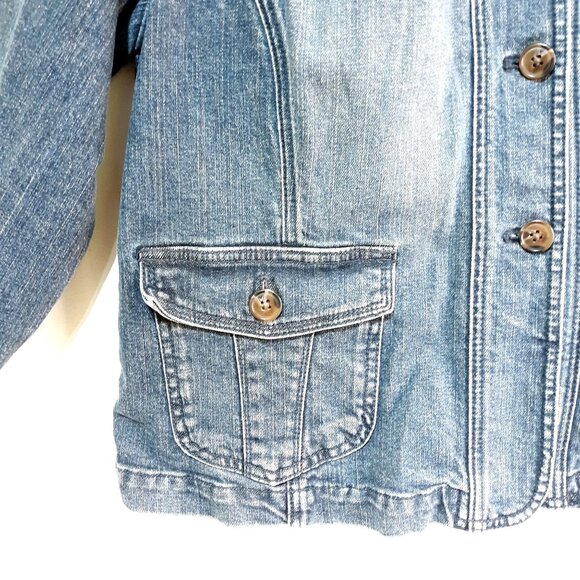 Motto Denim Jacket Button Details & Front Pockets Medium Wash Size Juniors XL - Picture 3 of 7